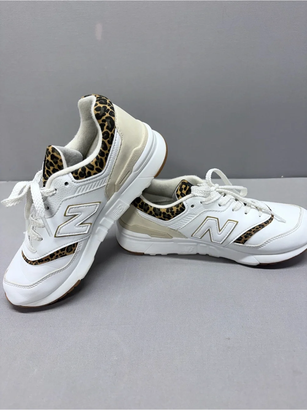 New Balance White Sneakers with Leopard Accent Women’s Shoes